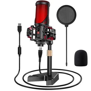 Usb Mikrofono Darbalaukio Kondensatoriaus Podcast Kondensatoriaus Mikrofonas, Žaidimų Microfono Įrašymo Transliacijos Mikrofonai, su Šviesos
