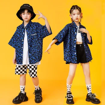 Vaikai Kpop Hip-Hop Drabužių Leopardas Spausdinti Marškinėliai Trumpomis Rankovėmis Viršuje Streetwear Šortai Mergaitėms Berniukai Džiazo Šokio Kostiumų Drabužiai