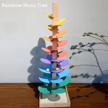 Vaivorykštė Muzikos Soundmaking Medžio Sujungimas Žiedlapių Medinių Kamuolys Kelio Žaislai, vaikiškos Dėlionės Blokai Kūdikių Išminties Medžio Žaislas Dovana