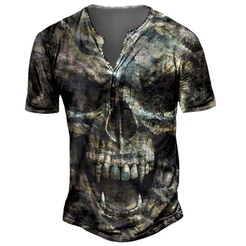 Vasaros Nauja, vyriški T-shirt Retro Modelio Spausdinimo trumparankoviai Laisvalaikio vyriški marškinėliai Mados Prarasti Mygtuką V-kaklo Megztinis