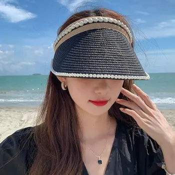Vasarą Moterys Atsitiktinis Pearl Saulės Skydelis Skrybėlę Paplūdimys Tuščias Skrybėlę Ponios Pobūdžio Šiaudų Tuščias Viršutinio Dangtelio Saulės Skydelis Skrybėlę Paplūdimys Tuščias Skrybėlę