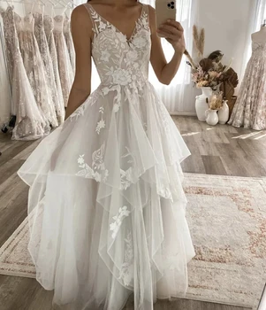 Vestuvinė Suknelė 2021 Mados Trumpas Rankovės Valymo Traukinio Plyšinės Linijos Nuotakos Suknelė su Kišenėmis