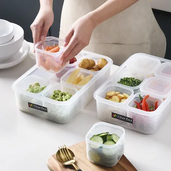 Virtuvės Refriger Užantspauduoti Fresh Box Vaisių, Daržovių, Svogūnų, Česnako Platinti Talpinimo Maisto Konteineryje Organizatorius Lunchbox