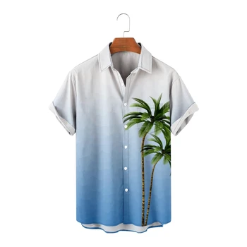 Vyriški Havajų Marškinėliai Kokoso palmių Logotipas Atsitiktinis Trumpas Rankovės Gradiento Spalvos Marškinėliai Cool Vasaros Viršūnes Derliaus Kvėpuojantis