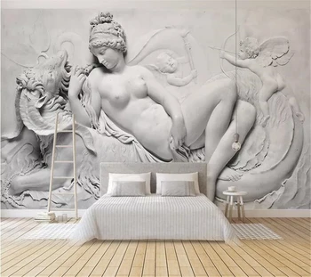 wellyu papel de sumalti Europos 3D iškilumo juoda ir balta, nude beauty angel fono sienos Užsakymą tapetai tėtis peint