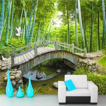wellyu Pritaikyti tapetai, 3d mažas tiltas, teka vandens fone bambuko miškų 3D kraštovaizdžio sofa-lova, TV foną