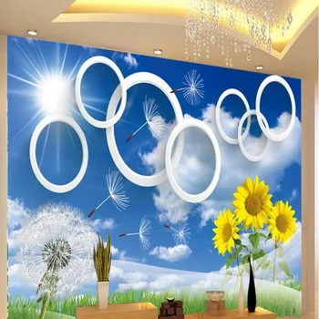 wellyu Užsakymą didelės freskos pagal saulės, kiaulpienė, mėlynas dangus saulėgrąžų fono sienos neaustinių ekrano užsklanda papel de parede