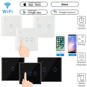 WiFi Smart Šviesos Jungiklis Stiklo plokštės Jutiklinį Jungiklį Suderinama su Alexa 