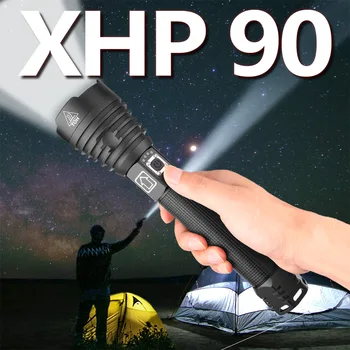 XHP90 Žibintuvėlis High Power LED Ryškus Žibintuvėlis, USB Įkrovimo Lauko Vandeniui Teleskopinis Zoom Nešiojamų Šviesos Lauko Kempingas
