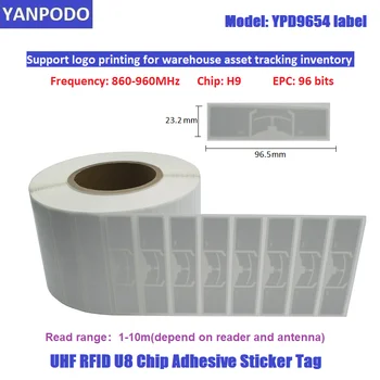 Yanpodo UHF RFID lipdukas 9654 label tag 860-960mhz Ucode8 chip EPC Gen2 lipnios pasyvus, atsargų valdymas, stebėjimas