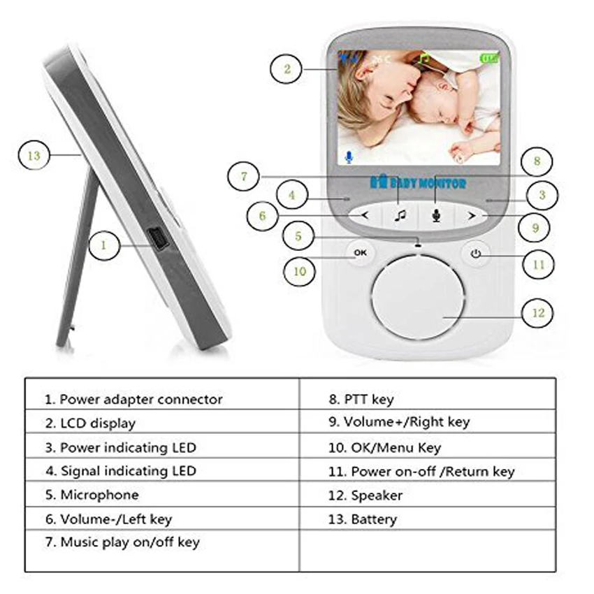 2,4 Colių Belaidžio LCD Audio Video Baby Monitor Radijo Auklė Muzikos Domofonas IR Nešiojamų Kūdikių Kamera Walkie Talkie Aukle VB605
