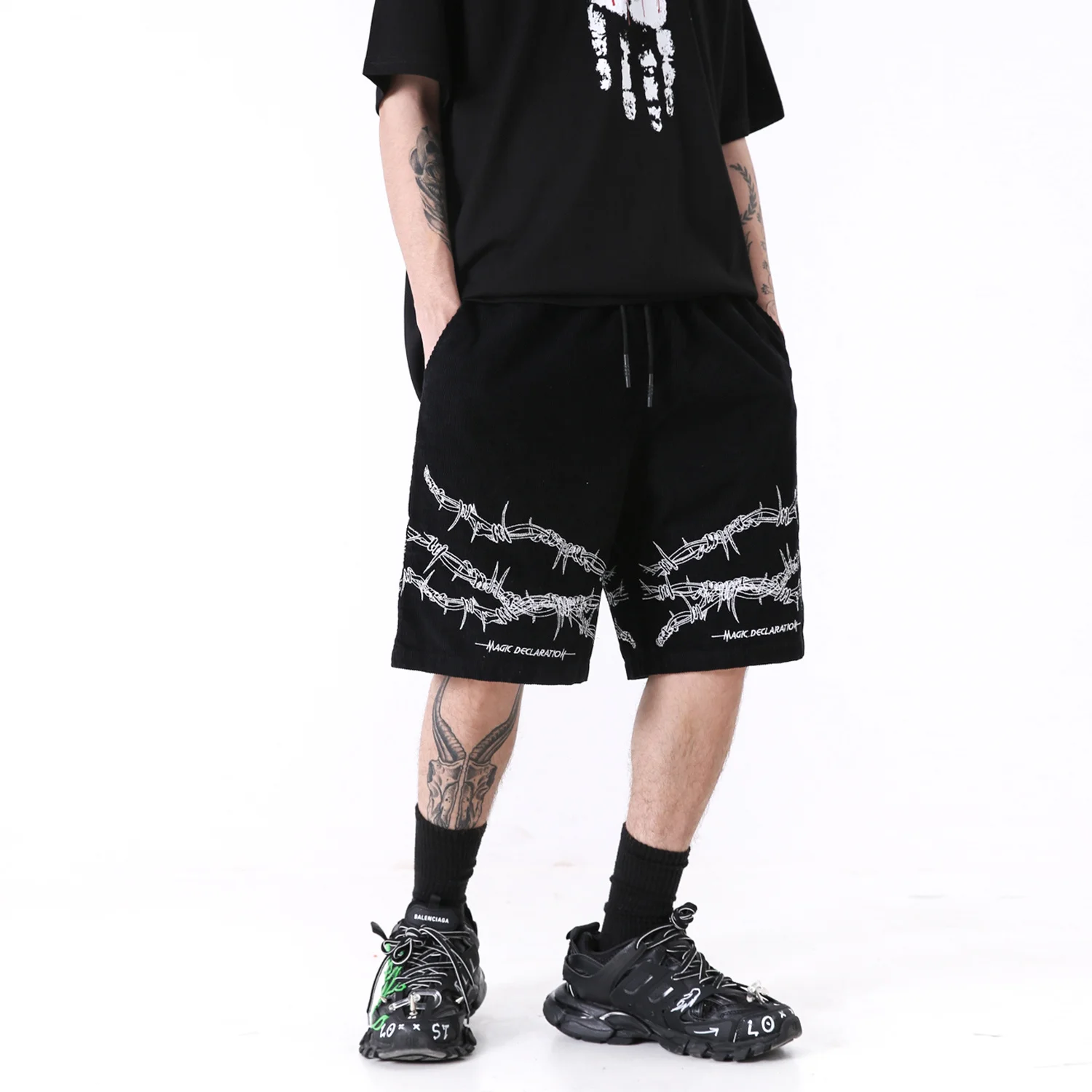 Apynių LACIBLE Harajuku Sweatpants Streetwear Klubo Grandinės Spausdinti Trumpas Prakaito Kelnės Mados Vasaros Atsitiktinis Bėgiojimas Laisvas Kelnes