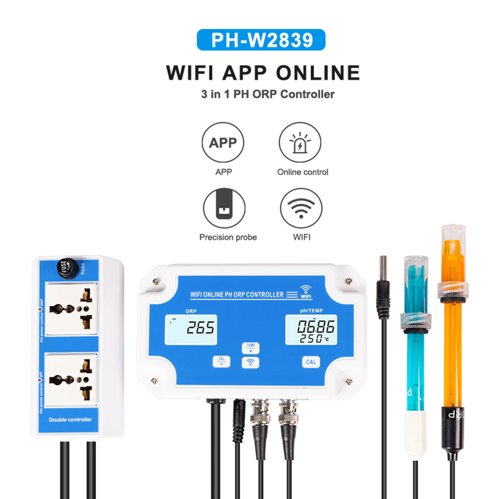 Belaidžio WiFi Interneto Kontrolės Detektorius Vandens Kokybės Detektorius 3-in-1 pH/ORP/TEMP Reguliatorius Vandens Kokybės Testeris BNC Tipo Zondas