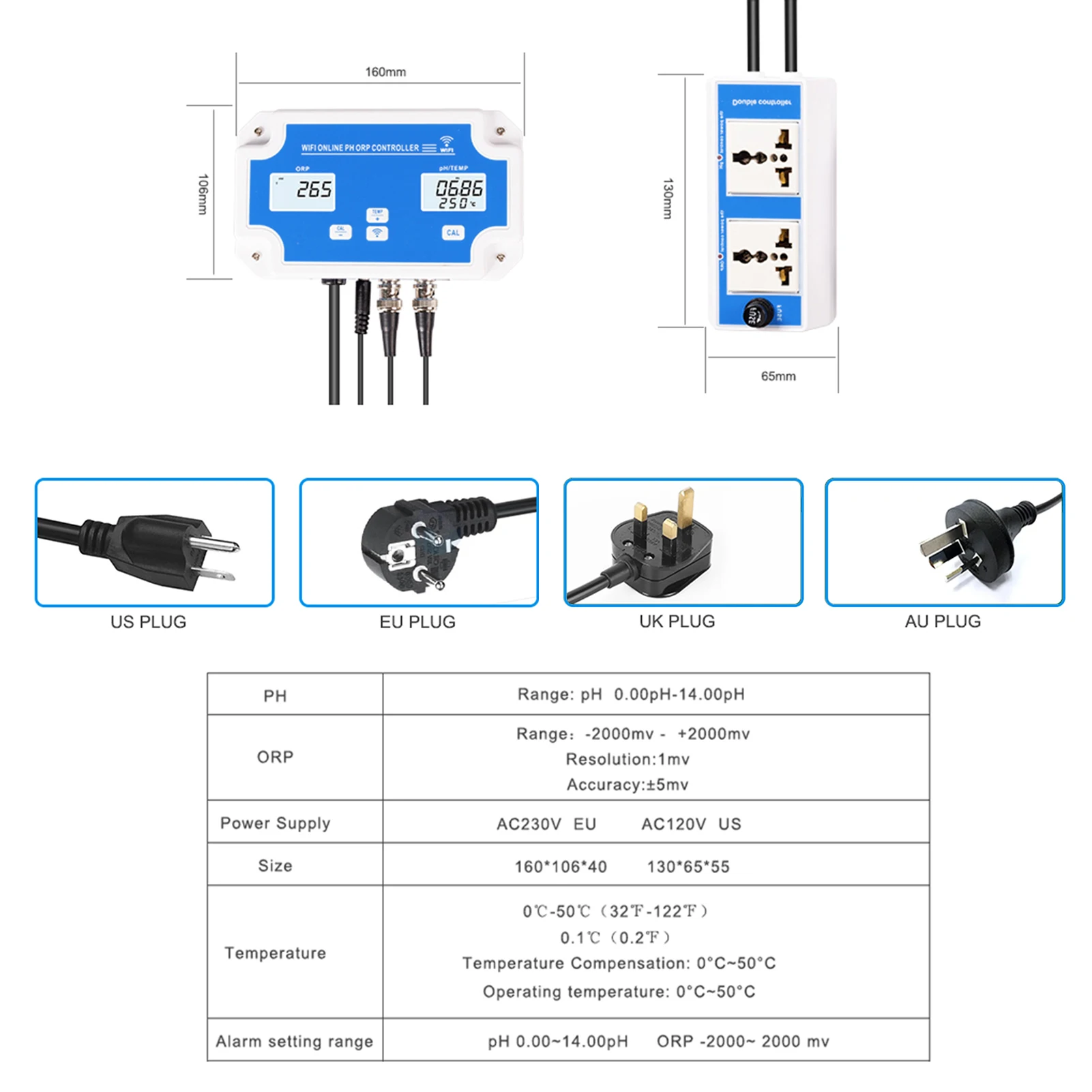 Belaidžio WiFi Interneto Kontrolės Detektorius Vandens Kokybės Detektorius 3-in-1 pH/ORP/TEMP Reguliatorius Vandens Kokybės Testeris BNC Tipo Zondas