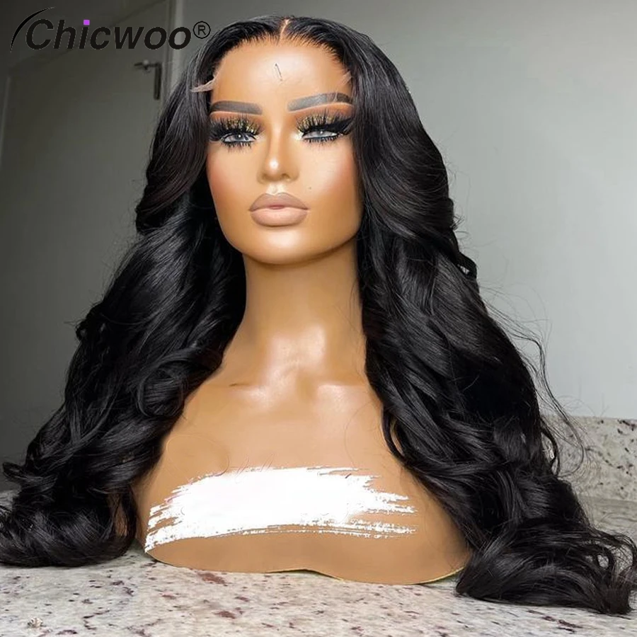 CHICWOO 13X6 Realus HD Nėriniai Priekiniai Perukas Juoda Moterų Kūno Bangos Kristalų Nėriniai Priekinio Perukai Brazilijos Mergelių Žmogaus Plaukų 250% Wig