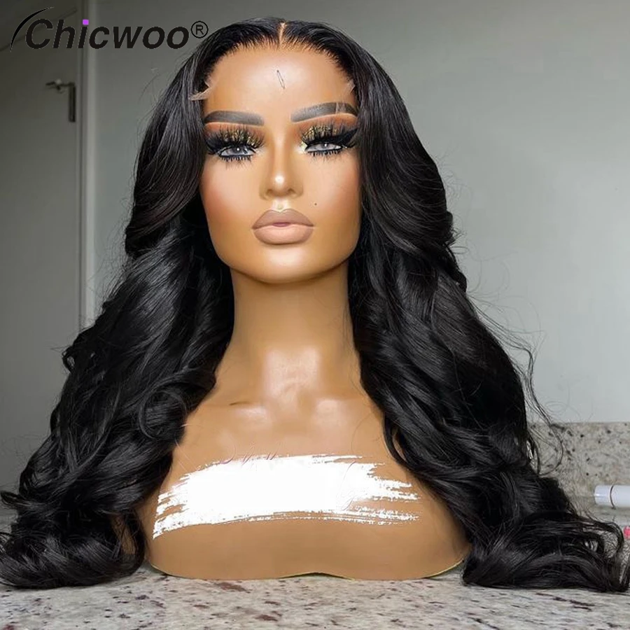 CHICWOO 13X6 Realus HD Nėriniai Priekiniai Perukas Juoda Moterų Kūno Bangos Kristalų Nėriniai Priekinio Perukai Brazilijos Mergelių Žmogaus Plaukų 250% Wig