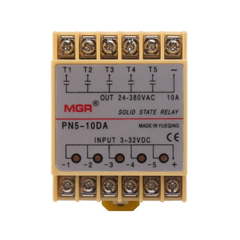 Din bėgelio tvirtinimo PN5-10DA 5 Kanalo SSR quintuplicate penkių įėjimas 3~32VDC išėjimo 24~380VAC vienfazis SROVĖS (solid state relay