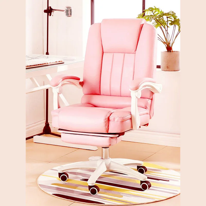 Ergonomiškas Rožinė Biuro Kėdė Home Patogiai Liftas Swivel Kėdžių Kojoms Mergina Reguliuojamas Pokrypio Žaisti Minkštas Kvėpuojantis Atlošas