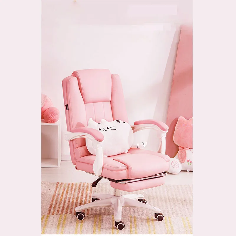Ergonomiškas Rožinė Biuro Kėdė Home Patogiai Liftas Swivel Kėdžių Kojoms Mergina Reguliuojamas Pokrypio Žaisti Minkštas Kvėpuojantis Atlošas