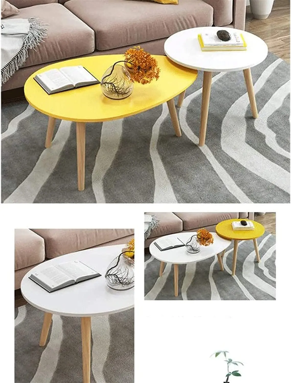 Formwell Mažas žurnalinis staliukas, ovalo formos, Kokteilių stalo su natūralaus bambuko kojos, Didelio tankio valdybos pratybos