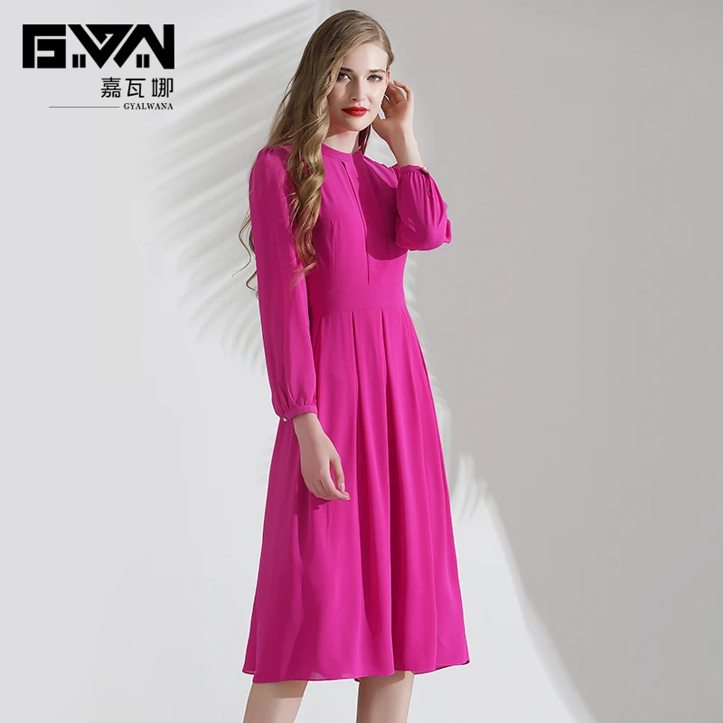 GYALWANA Pavasarį naują 2023 rose red šifono ilgomis rankovėmis suknelė moterų pavasarį ir rudenį lieknėjimo vidutinio ilgio sijonas temperamentą