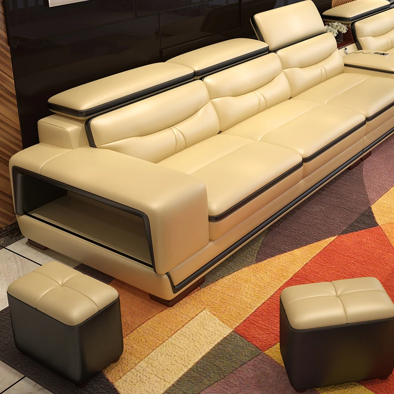 Gyvenamasis Kambarys Sofos saugojimo kampe nekilnojamojo natūralios odos sofos salonas sofos sluoksniuotos asiento muebles de salė canape L formos sofa-cama