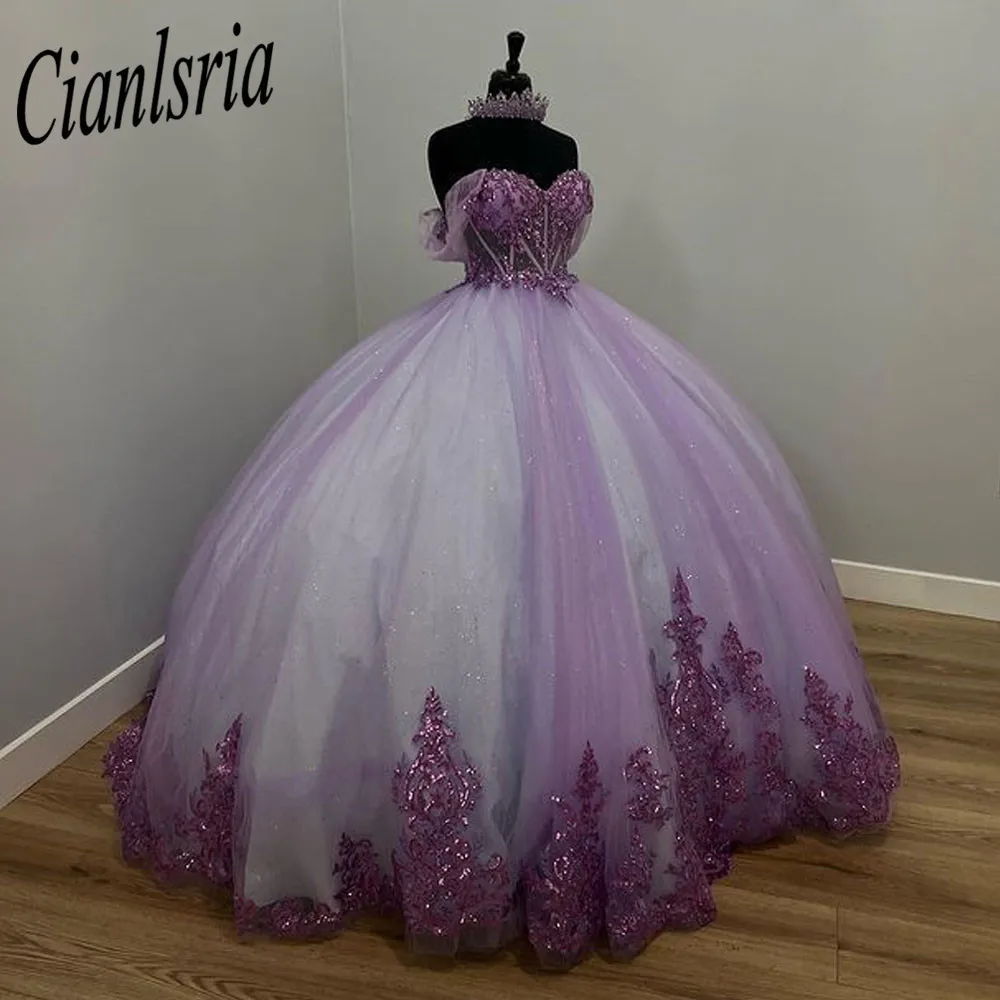 Levandų Princesė Quinceanera Suknelės 2023 Off Peties Karoliukai, Kristalų Appliques Gimtadienio Prom Šalis Saldus 16 Suknelės Korsetas