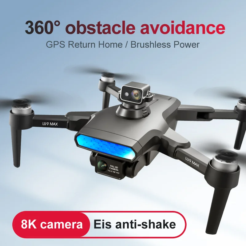 LU9 MAX GPS Drone 8K Dual Camera WIFI FPV Profesinės aerofotografija Kliūčių Vengimo Brushless Sraigtasparnis RC Quadcopter