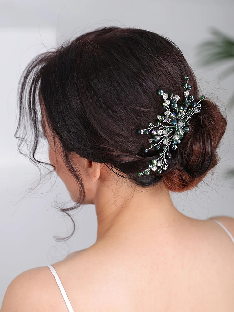 Naujas Mados Vestuvių Žalia Plaukų šukos Kristalų Headpieces Pokylių moterų prašmatnus vestuvių Plaukų Aksesuarai Nuotakos galvos papuošalai