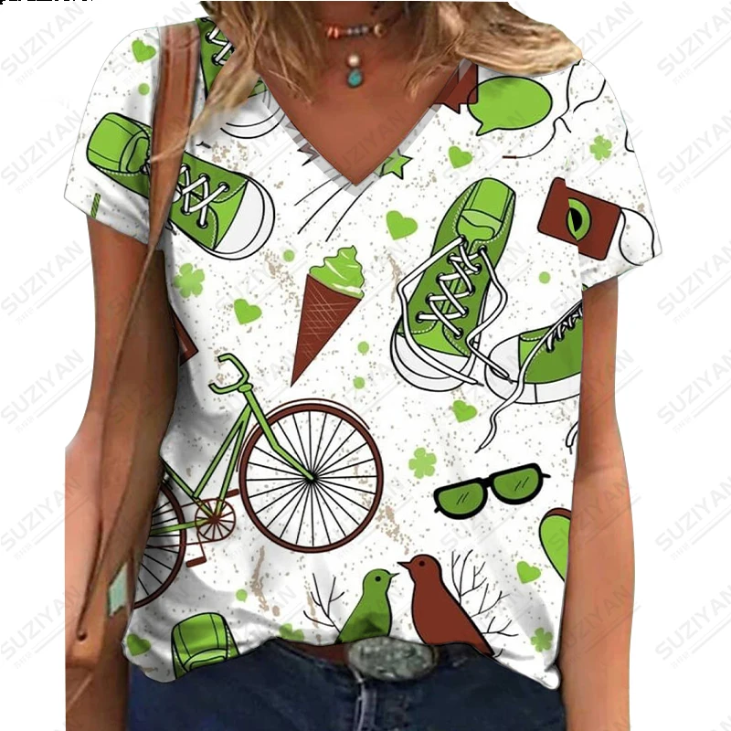 Naujas trumpomis Rankovėmis V-Kaklo, moteriški marškinėliai Gėlių Spausdinti Temperamentas Moterų Top Prarasti trumpomis Rankovėmis T-shirt Karšto Pardavimo Vasarą