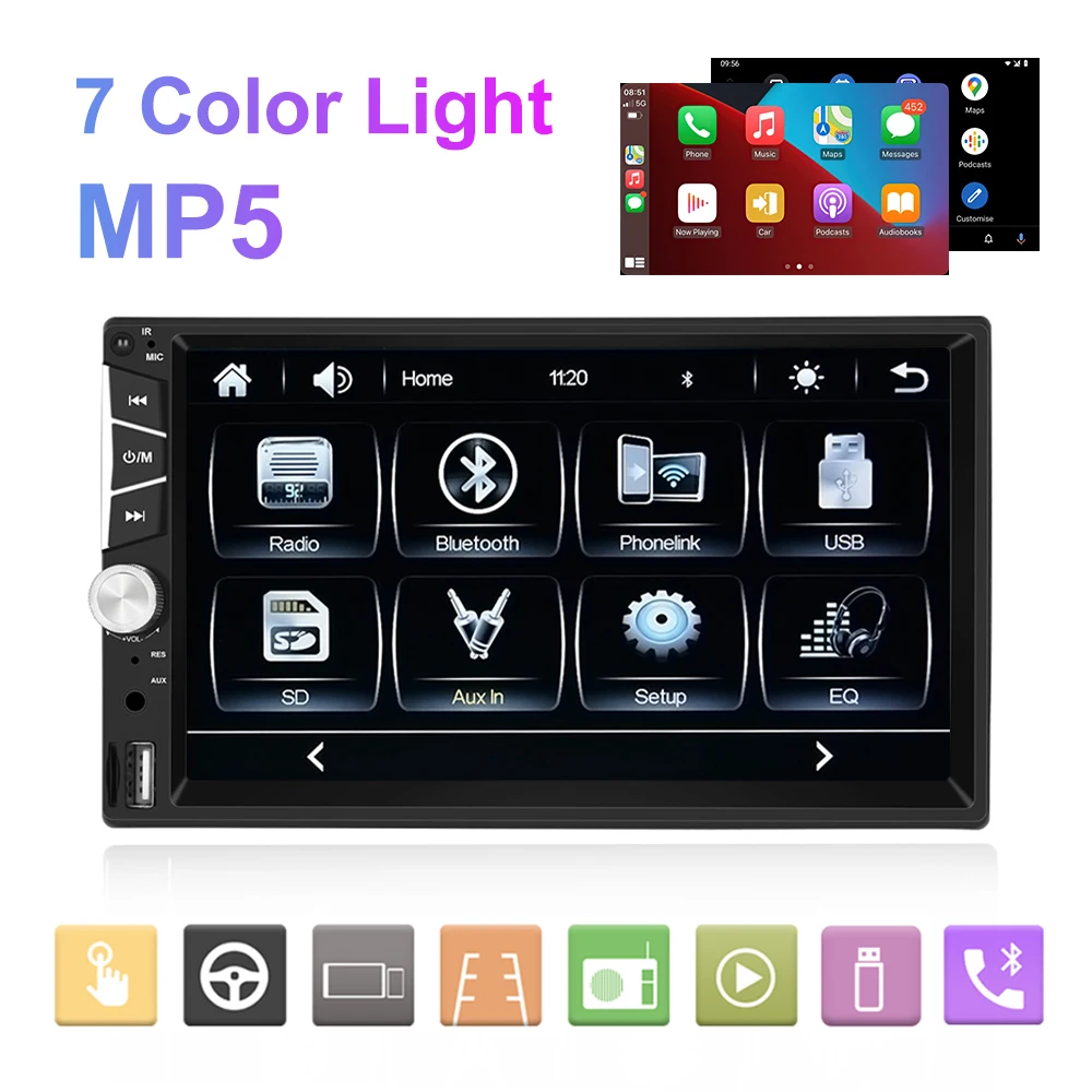 Podofo 7Inch 2Din Automobilio Radijo Universalus Multimedijos Vaizdo Grotuvas, Bluetooth, FM Carplay Auto Automobilio Audio Stereo WIFI DVD GPS Navigacijos
