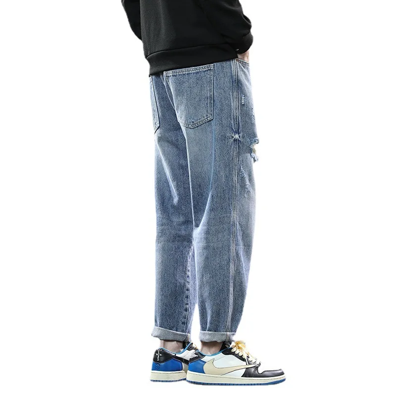 Ripped jeans vyriški naujas vasaros plovimo banga prekės elgeta vyriškos kelnės prarasti tiesios kelnės ilgos kelnės, džinsai vyrams
