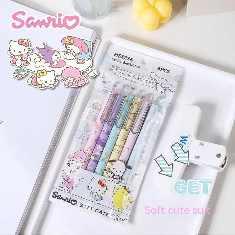 Sanrio 12/24pcs Kawaii Hello Kitty Pochacco Didelės Vertės Gelio Rašiklis Animacinių filmų Mielas Studentų Rašymo Reikmenys Juoda 0,5 mm Paspauskite St Pen