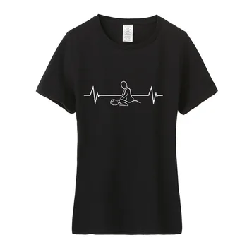 Širdies Masažo Terapeutas Marškinėliai Moterims Mergina O-kaklo Medvilnės trumpomis Rankovėmis Masažas T-shirt Moterų Viršūnių TM-015