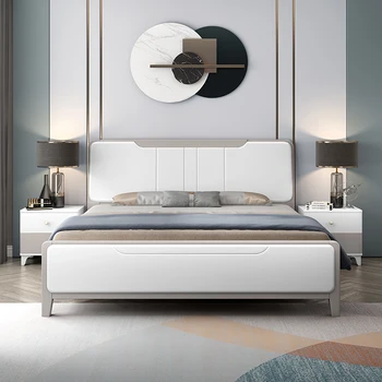 Šiuolaikinės paprasta medžio masyvo lova, baltos oro slėgio ir aukštos dėžutės saugojimo lova, 1.2 m viengulė lova, 1.8 m dvigulė lova, 1.5 m dvigulė lova, 2.0