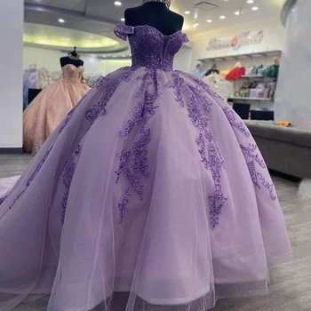Šviesiai Violetinės Brangioji Rankovių Quinceanera Suknelės Kamuolys Suknelė 2023 Saldus Šešiolika Suknelė China Appliques Vestuvių Suknelės