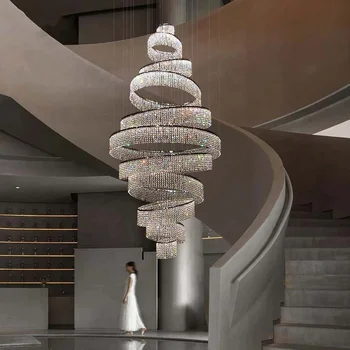 Šviestuvai Prabangūs Krištolo lubų LED Šiuolaikinio Gyvenimo kambario Laiptai Fojė Žiedo Kabo žibintai Aukso/Chrome Patalpų Šviesos Armatūra