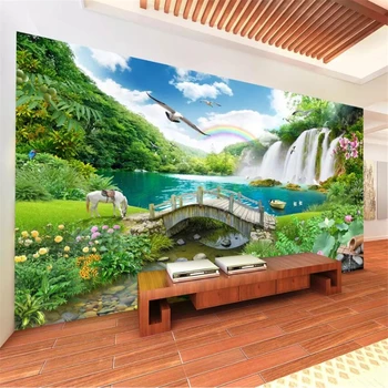 beibehang Užsakymą tapetai, 3d foto freskomis vaizdingas kraštovaizdis dekoracijos krioklio tiltas vandens kambarį sienos papel de parede